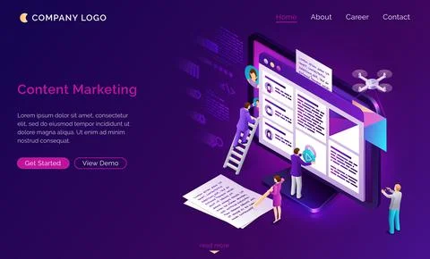 Vector landing page about content marketing Stock Illustration