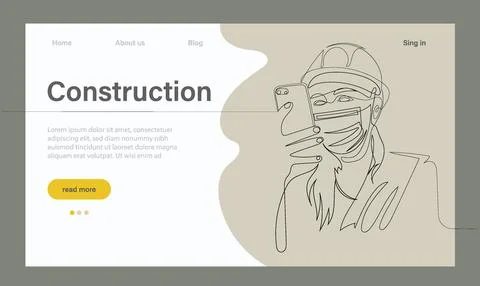 Vector landing page of architecture works Stock Illustration