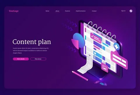 Vector landing page of content plan Stock Illustration
