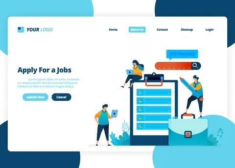 Vector landing page design of apply for jobs. Selection of recruitment and jo Stock Illustration
