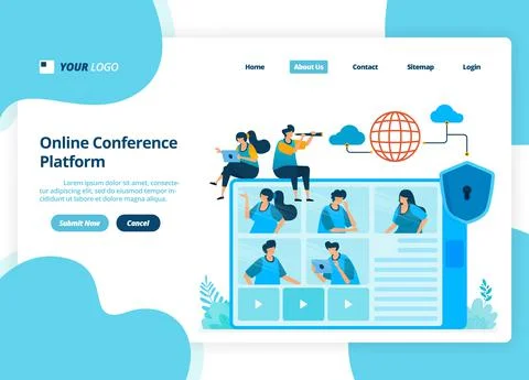 Vector landing page design of online video conference. business meetings and  Stock Illustration