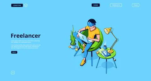 Vector landing page of freelancer, remote work Stock Illustration