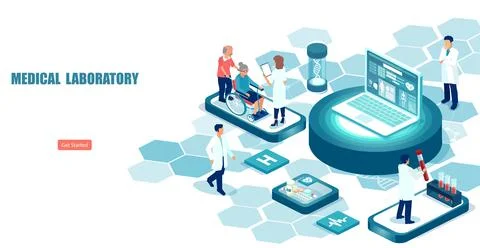 Vector landing page of a laboratory or chemical lab for medical research with Stock Illustration
