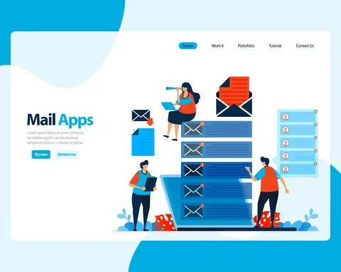 Vector landing page of sending, receiving, managing e-mail. work scheduling w Ilustração Stock