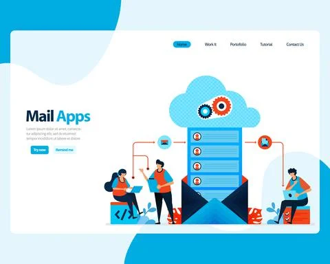 Vector landing page of sending, receiving, managing e-mail. work scheduling w Stockillustratie