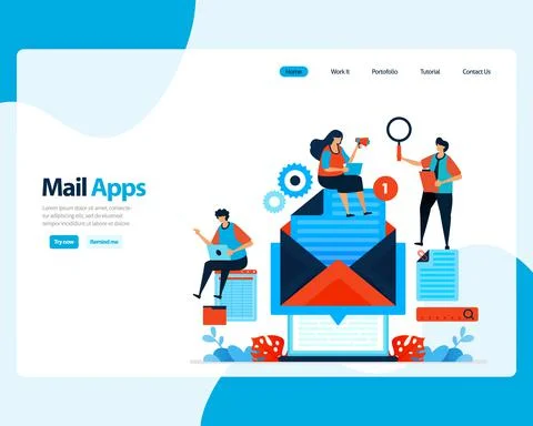 Vector landing page of sending, receiving, managing e-mail. work scheduling w Stockillustratie
