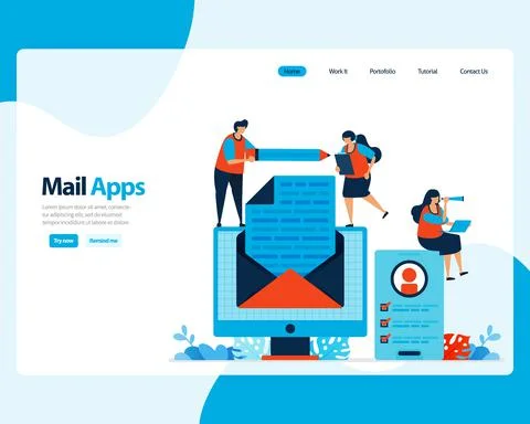 Vector landing page of sending, receiving, managing e-mail. work scheduling w Illustrazione stock