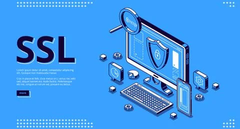 Vector landing page of SSL certificate for website Illustrazione stock