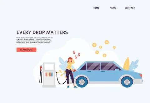 Vector landing page template with concept of petrol economy and saving money Stock Illustration