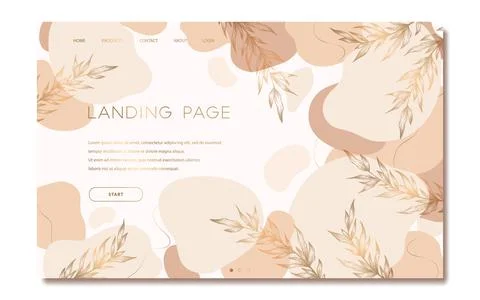 Vector landing page template with hand drawn geometric shapes and plants isol Stock Illustration