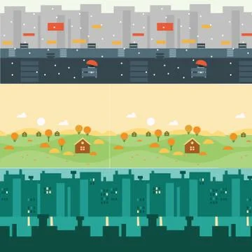 Vector landscape cartoon seamless backgrounds Illustrazione stock