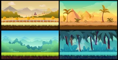 Vector landscape cartoon seamless backgrounds set for game,Vector illustration 스톡 일러스트