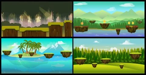 Vector landscape cartoon seamless backgrounds set for game,Vector illustration 스톡 일러스트