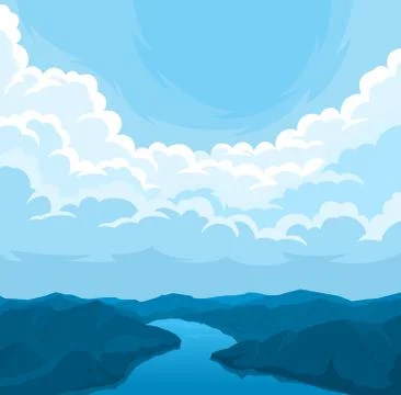 Vector landscape with cloudy sky Stock Illustration