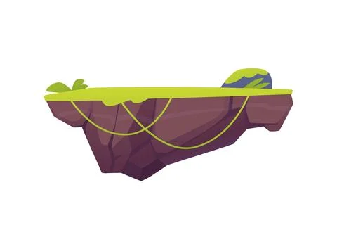 Vector landscape depicting an island with floating rocks and green grass on a Stock Illustration