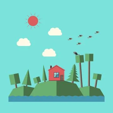 Vector landscape flat style Stock Illustration