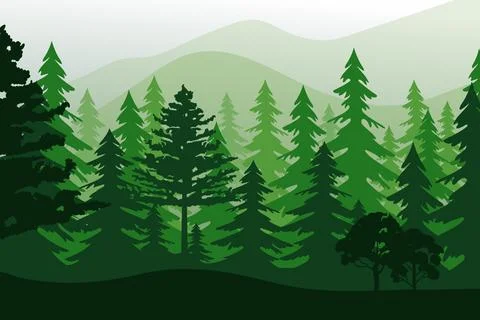 Vector landscape with green forest isolated. Stock Illustration
