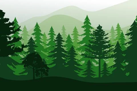 Vector landscape with green forest isolated. Stock Illustration