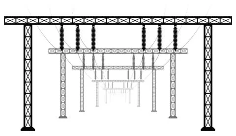 Vector landscape high voltage power transmission lines Illustrazione stock