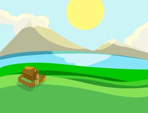 Vector landscape lonely house on the fields Stock Illustration