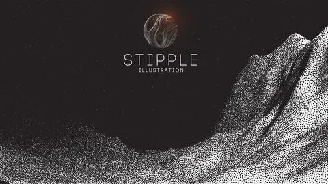 Vector landscape of mountain in dotwork style. Stipple illustration design. Old Stock Illustration