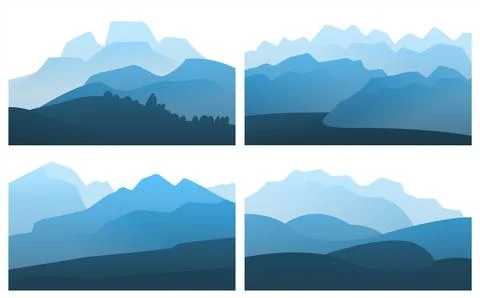 Vector landscape mountain peak horizon travel illustration background set Stock Illustration