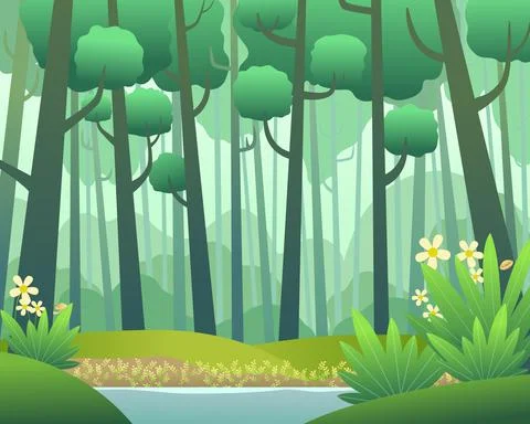 Vector landscape with pine forest in Spring Stock Illustration