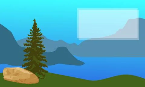 Vector landscape spruce and stone  for card, cover with a frame - space for t Stock Illustration