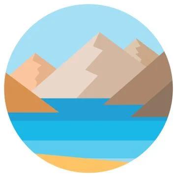 Vector landscape with summer beach and rocks in circle Illustrazione stock