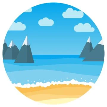 Vector landscape with summer beach and rocks in circle Stock Illustration