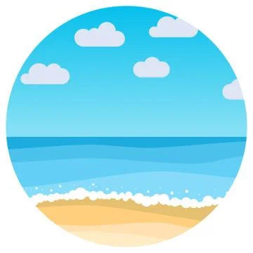 Vector landscape with summer beach in circle Stock Illustration