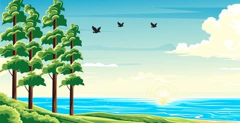 Vector landscape of a tranquil beach Stock Illustration