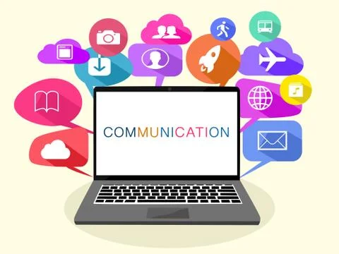 Vector laptop And conversation bubbles communication concept.Word communicati Stock Illustration