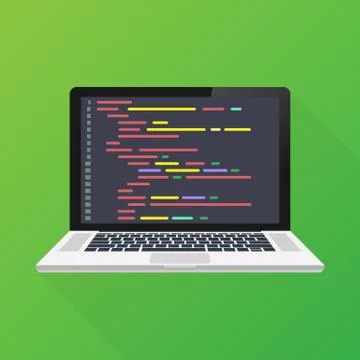 Vector laptop coding concept. Web developer, design, programming. Laptop scre Stock Illustration