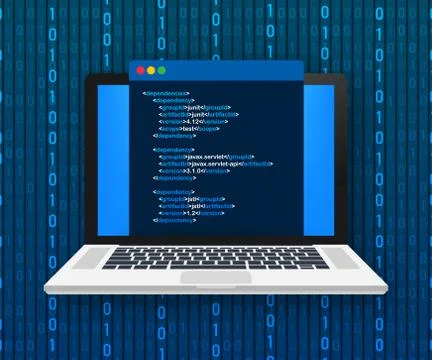 Vector laptop coding concept. Web developer, design, programming. Laptop screen Stock Illustration