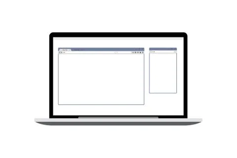 Vector laptop mockup - display with open windows Stock Illustration