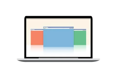 Vector laptop mockup - display with open windows Stock Illustration