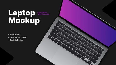 Vector Laptop Mockup Top View. Dark Banner Template 스톡 일러스트