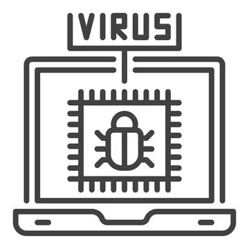 Vector Laptop with PC Viruses icon or symbol in outline style 스톡 일러스트
