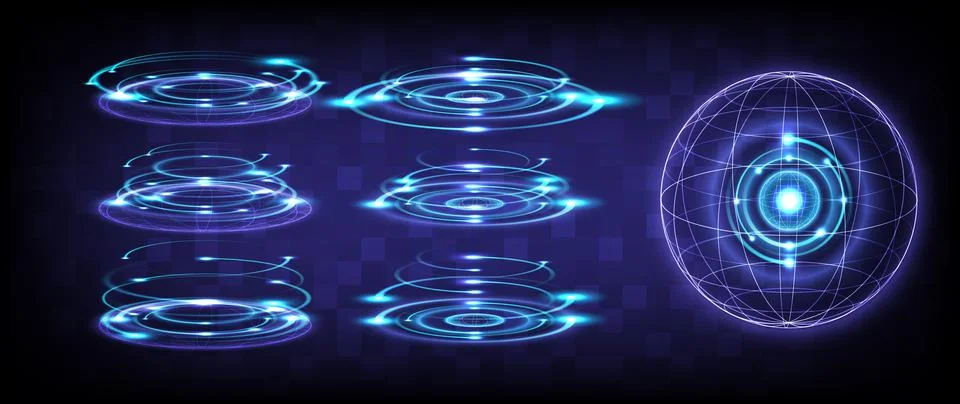 Vector large file. Sci-fi high-technology stage collection in glowing HUD. Ho イラスト素材
