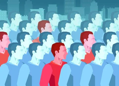 Vector of a large group of people with few men being infected with contagious Stock Illustration