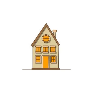 Vector large house with attic and chimney icon. Vector A house with the lights Stock-Illustration