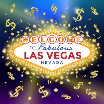 Vector Las Vegas Sign on the background of gold coins and banknotes. 스톡 일러스트