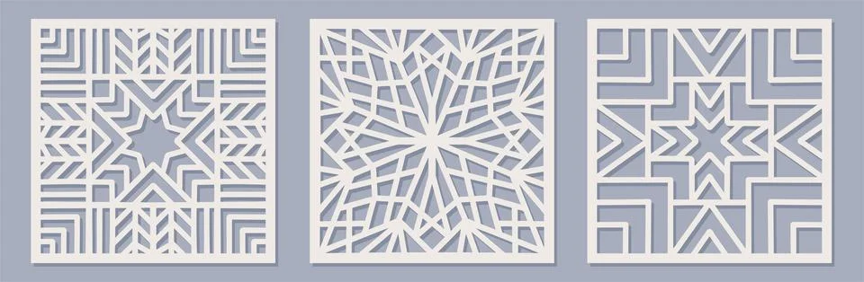 Vector Laser cut square panel set with vintage baroque pattern Stock Illustration