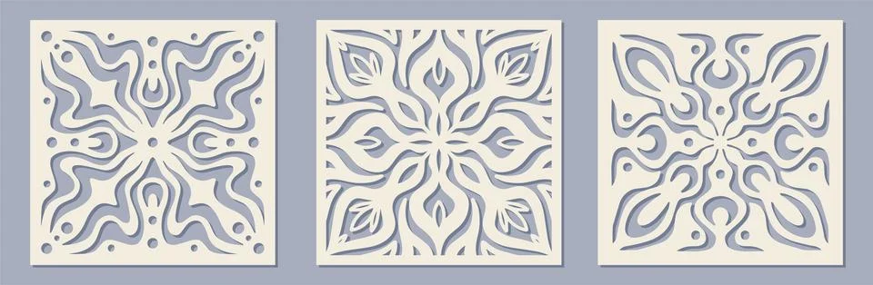 Vector Laser cut square panel set with vintage baroque pattern Stock Illustration
