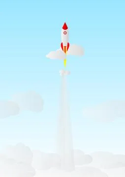 Vector : Launching rockets on blue sky Stock Illustration