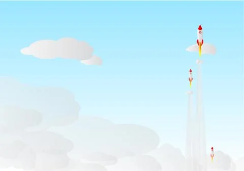 Vector : Launching rockets on blue sky Stock Illustration