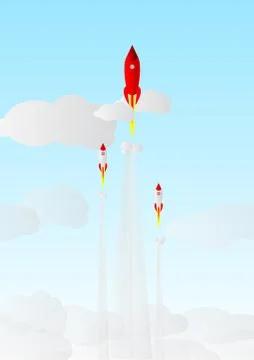 Vector : Launching rockets on blue sky Stock Illustration