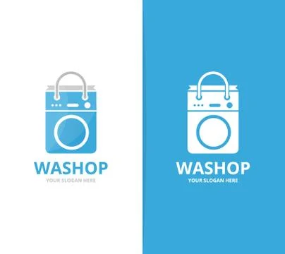 Vector of laundry and bag logo combination. Washing machine and shop symbol or イラスト素材