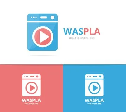 Vector of laundry and button play logo combination. Washing machine and record Stock Illustration